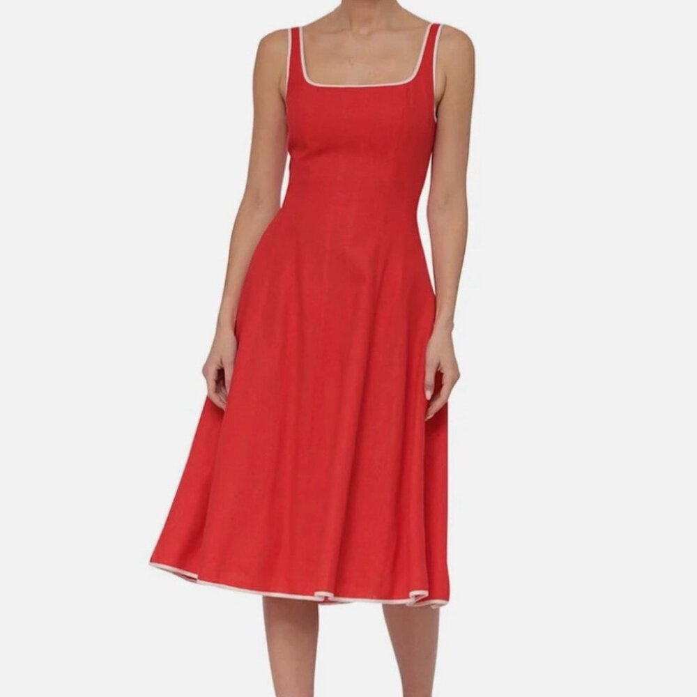 7 For All Mankind | Contrast Edge Linen Blend Midi Dress | NWT